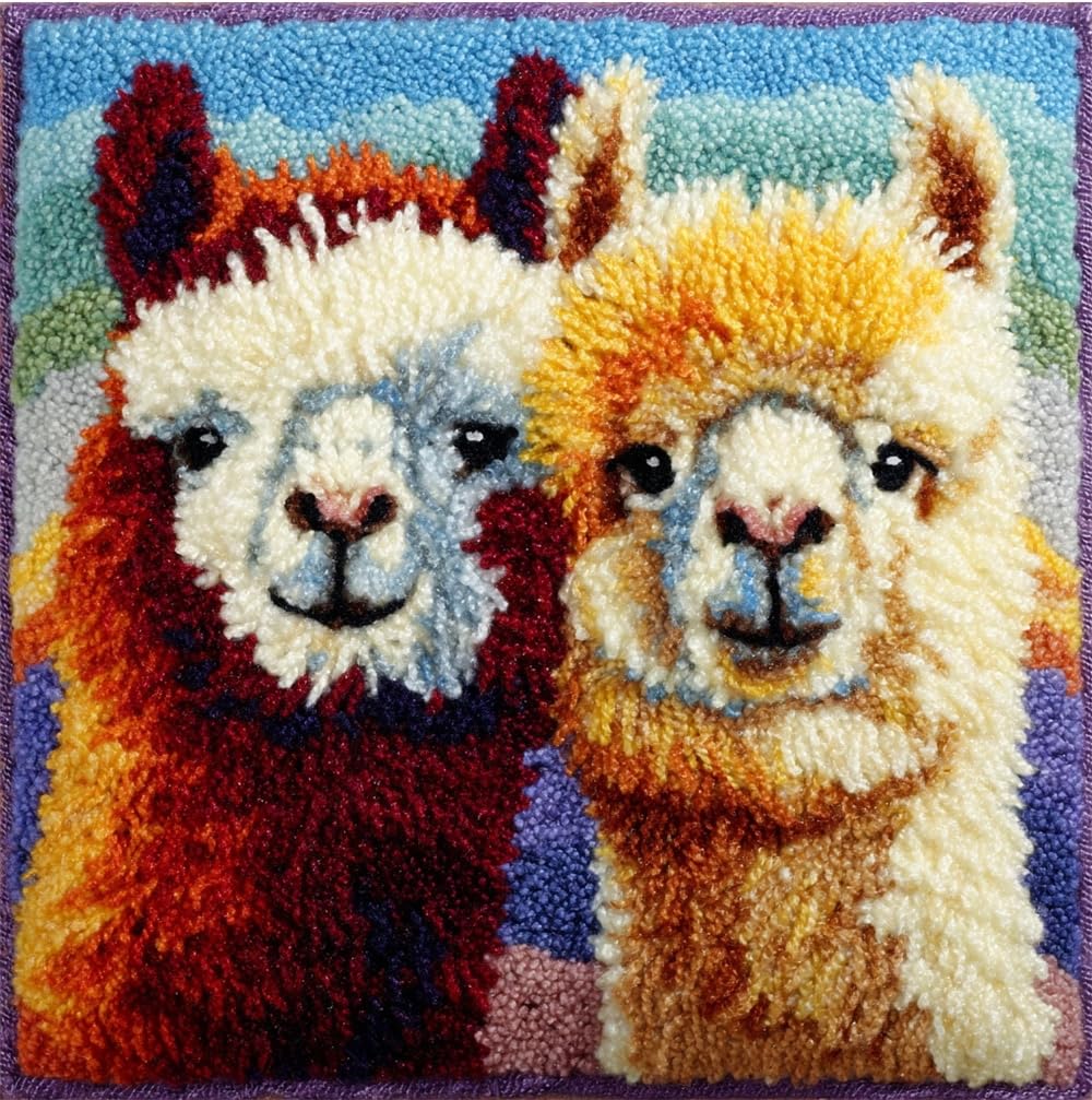 FWRTYCB Latch Hook Kits Pillow Alpaca Couple Crochet Yarn Hooking Pillowca