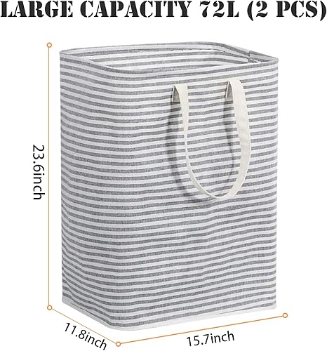 Miniatura 2 de PFFVRP Cesta de lavandería independiente de 100 litros, plegable, extra grande, con asas extendidas de fácil transporte para ropa, juguetes, cesta