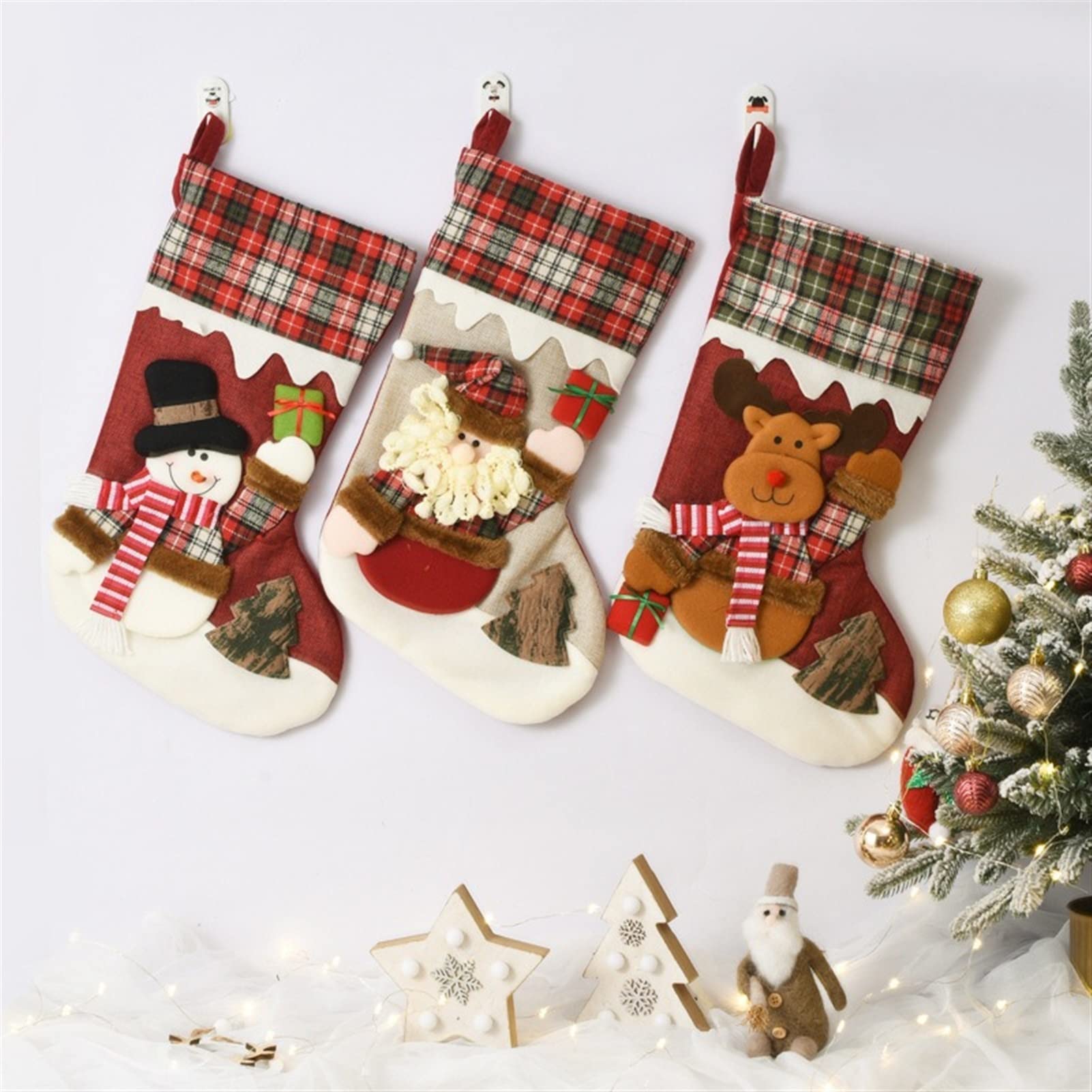 WAYOM 3 Stück Weihnachtsstrumpf, Groß Nikolausstiefel Nikolausstrumpf Weihnachtsdeko, Weihnachten Christmas Stocking Weihnachtsbaum Kamin Deko Weihnachtssack