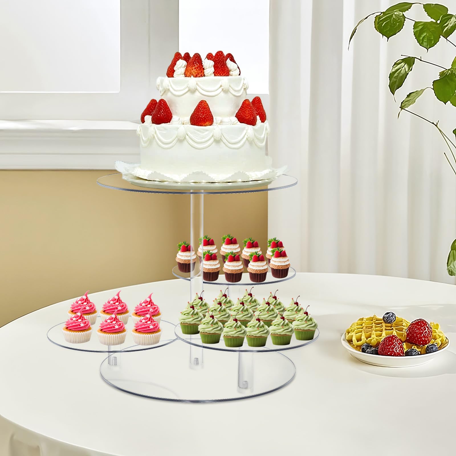 Présentoir à gâteaux rond en acrylique à 4 étages pour gâteaux de 20 à 30 cm, support de gâteau pour fête, événement, réunion de famille