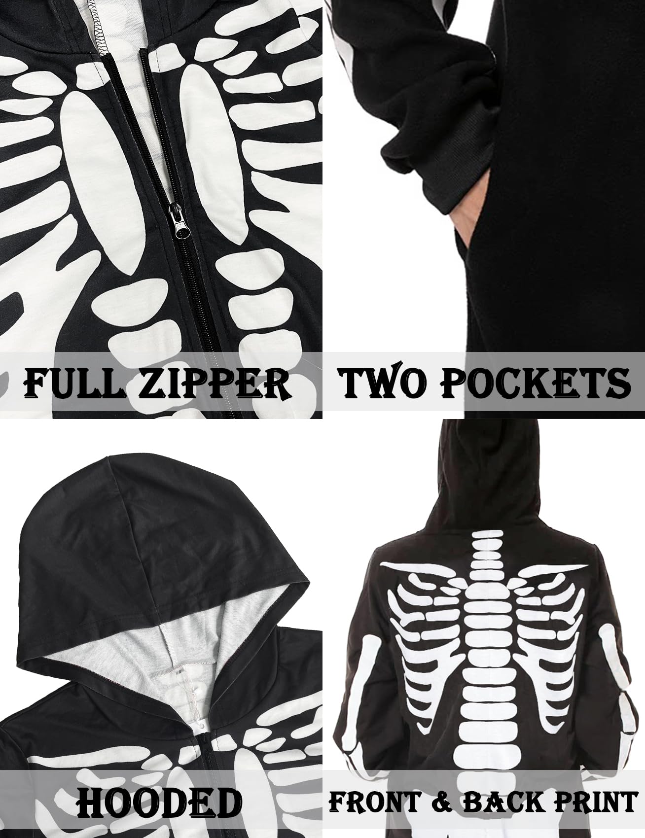 CYCLAMEN Disfraz de Halloween para adultos, parejas, esqueleto, calabaza, enterizo, pijama con capucha, para mujeres, hombres y familia