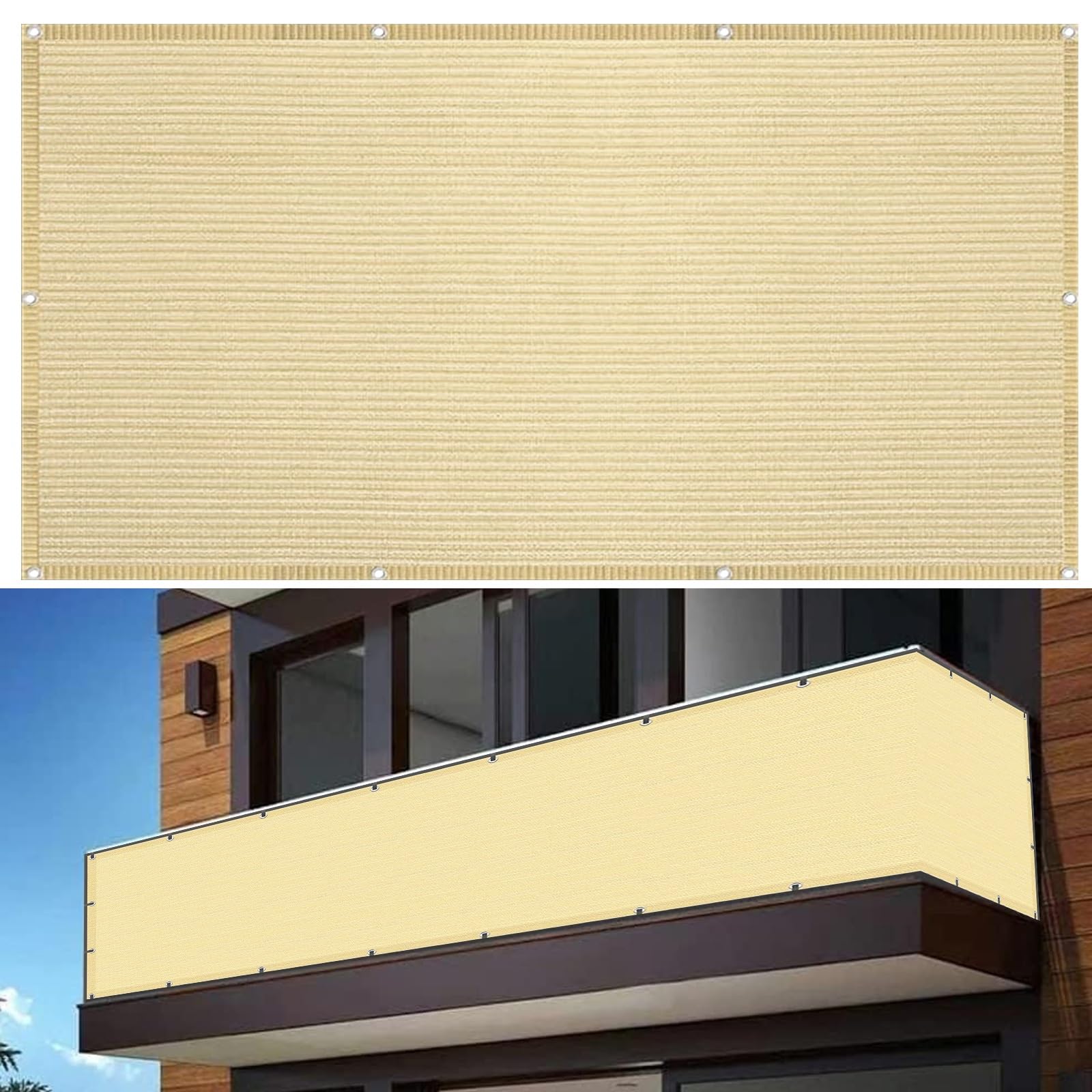 Brise Vue Balcon 200 x 175 cm Vent Protection UV Résistant, Brise Vue Balcon Store Latéral Pare-Soleil Brise-Vue, avec Œillets, Attaches de Câble, pour Balcon, Porches, Jaune Sable