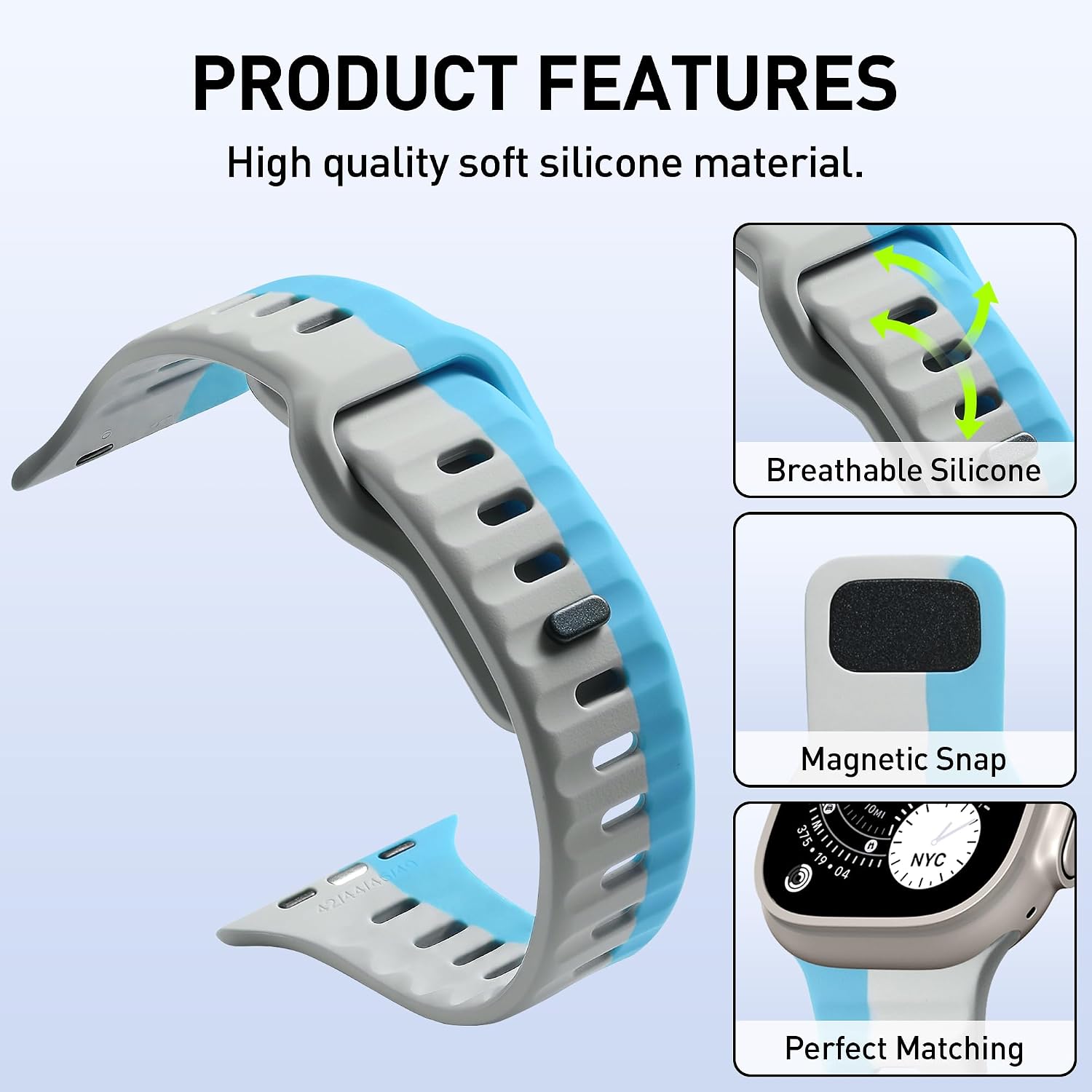 Suoman for Apple Watch 49mm 46mm 45mm 44mm 42mm Band + Privacy Tempered Glass Screen Protector Case,Soft Sport Bands with Screen Protector Case, Silicone Loop Strap, Thin Breathable for iWatch Series Ultra