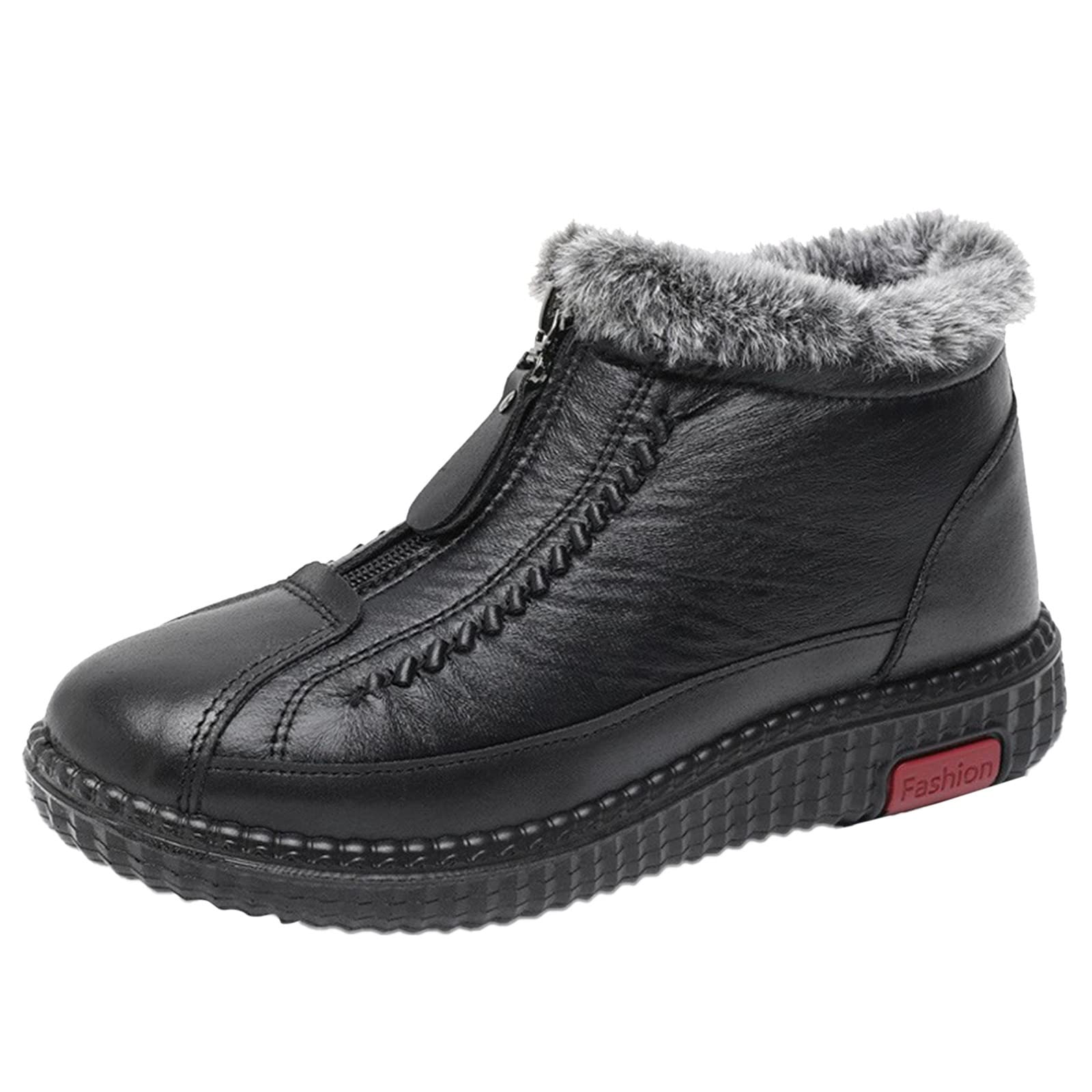 Womens Winter Boots Waterproof Warm Faux Fur Lined Ankle Boots Insulated Slip on Walking Shoes Cozy Fluffy Hiking