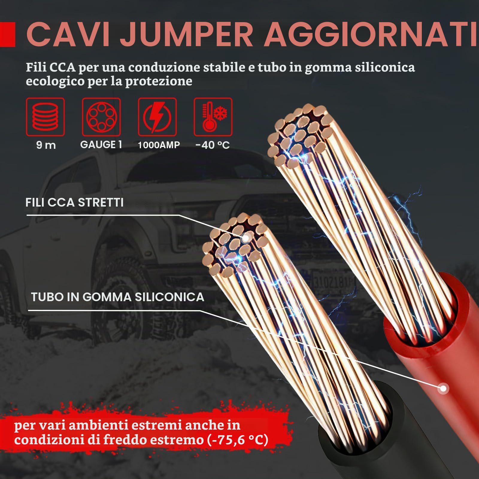 Cavi di avviamento resistenti per batteria auto, 1 calibro 1500 A, 30 m, con connettori di collegamento rapido, borsa da viaggio per camion, SUV, auto, 1 anno di garanzia