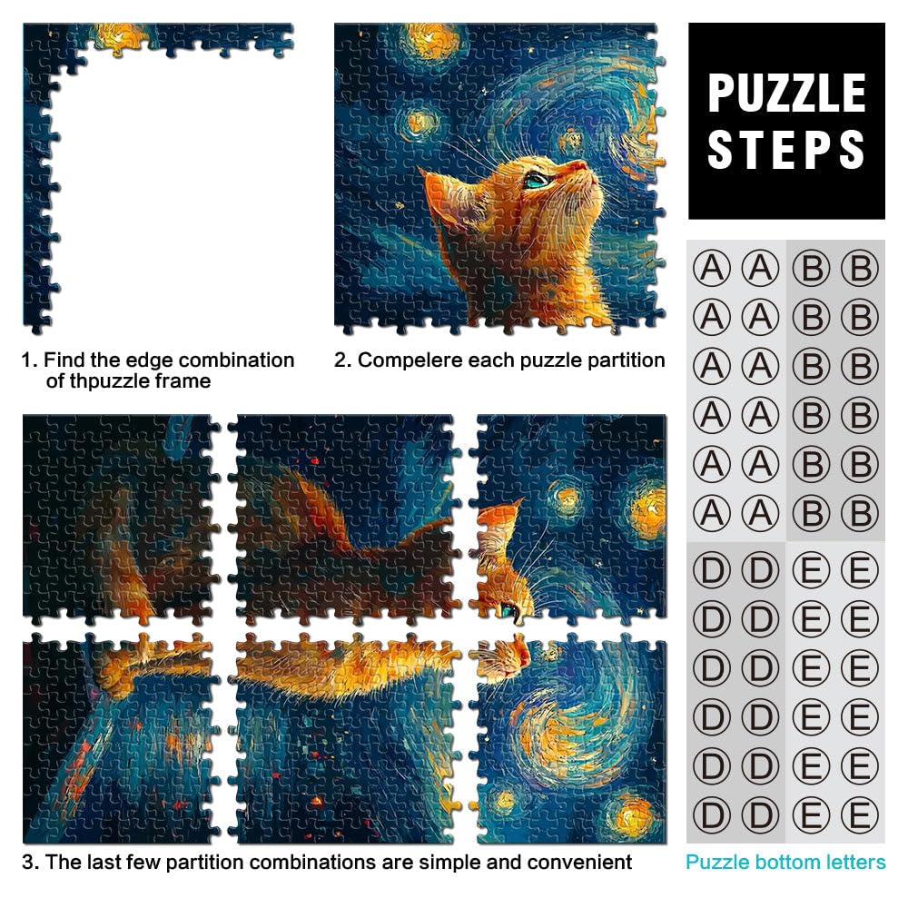 Gatto che osserva la notte stellata puzzle 2000 pezzi per adulti Gioco intellettuale giocattolo offerte come regali per tutta la famiglia 70x100cm