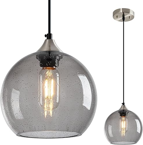 Miniatura 42 de Luces Colgantes de Vidrio Gris Claro Iluminación de Isla de Cocina Luminarias de Luz Colgante Globo Iluminación Colgante Moderna para Dormitorio