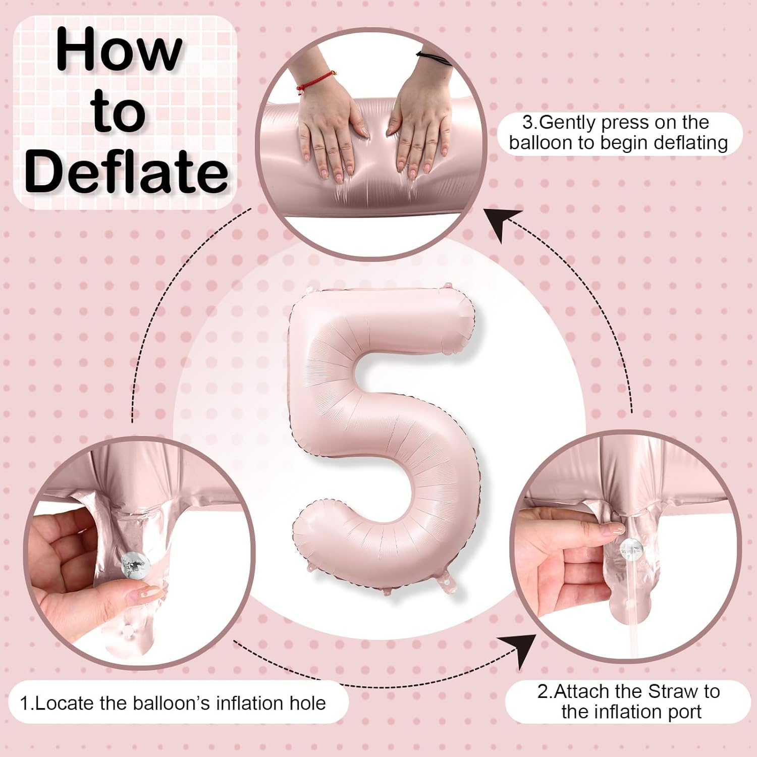 Big Number 5 Balloons, Dusty Light Blush Pink Foil 5 Balloon Numbers 40 inch, Giant 5th Birthday Party Decor, Pastel Baby Pink Mylar Helium Self Inflating Balloon for Girls Anniversary Decorations - Image 8