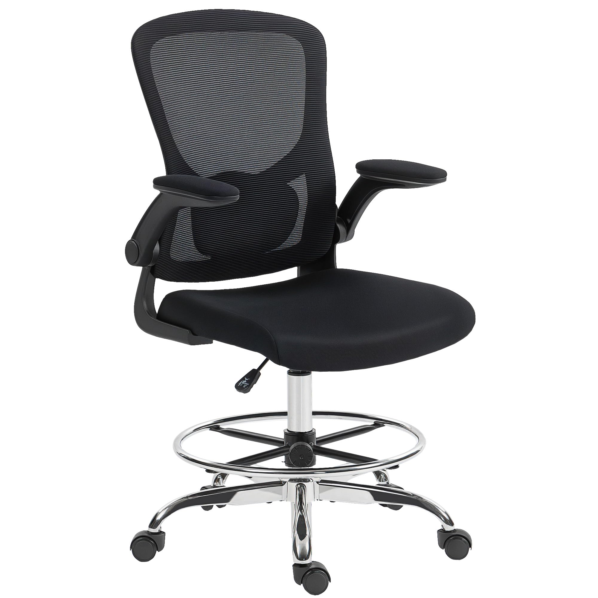 HOMCOM Chaise Bureau Ergonomique Support Lombaire 4D Haute Réglable Noir