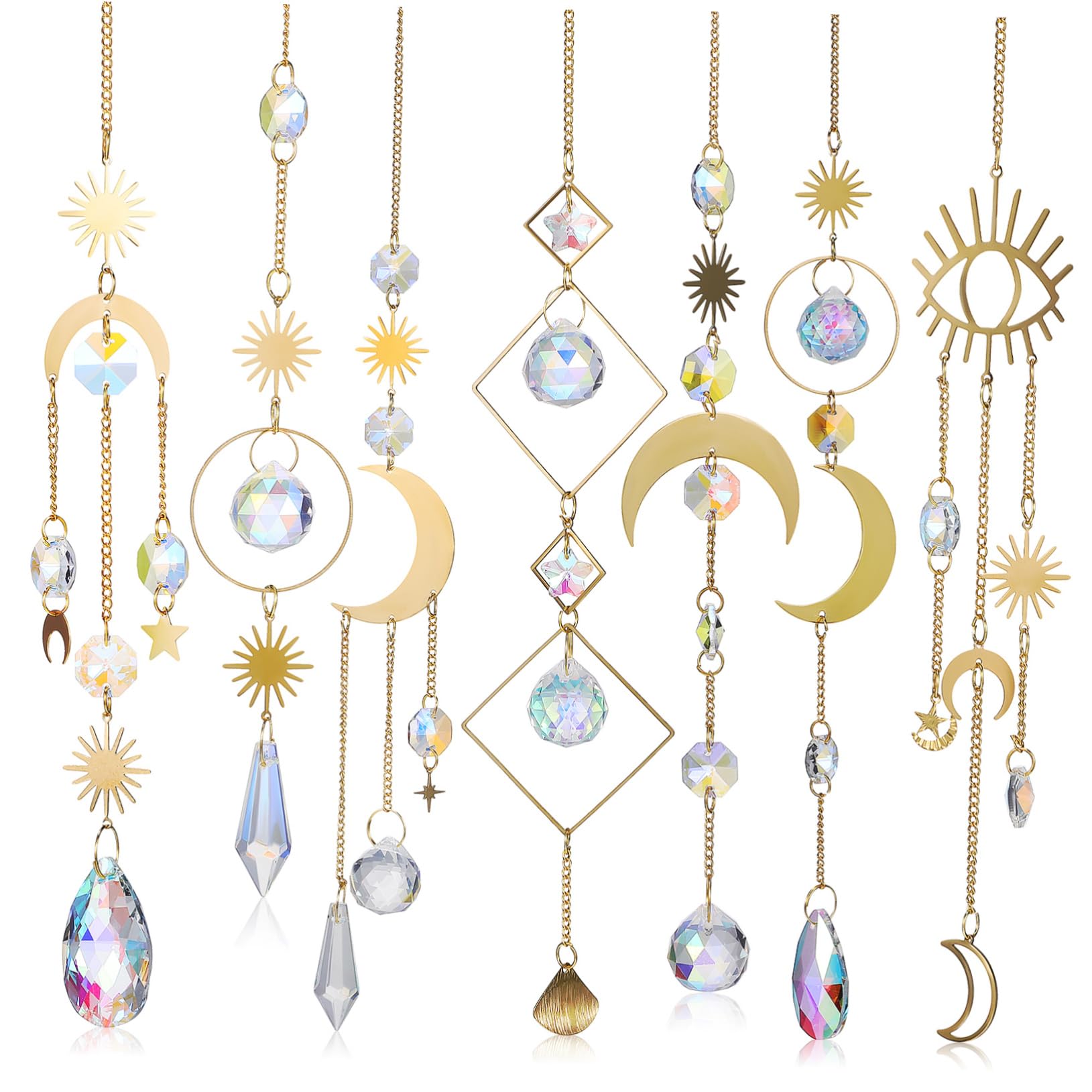 7 Pendentifs Attrape-Soleil et Éoliens en Cristal pour Décoration Extérieure et Intérieure