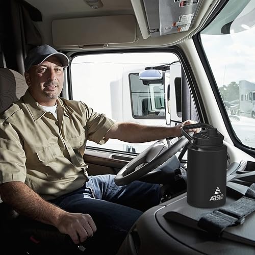 Miniatura 5 de Arslo Jarra de agua grande aislada con asa botella de agua aislada de un galón botella de agua de acero inoxidable de un galón grafito 128 onzas