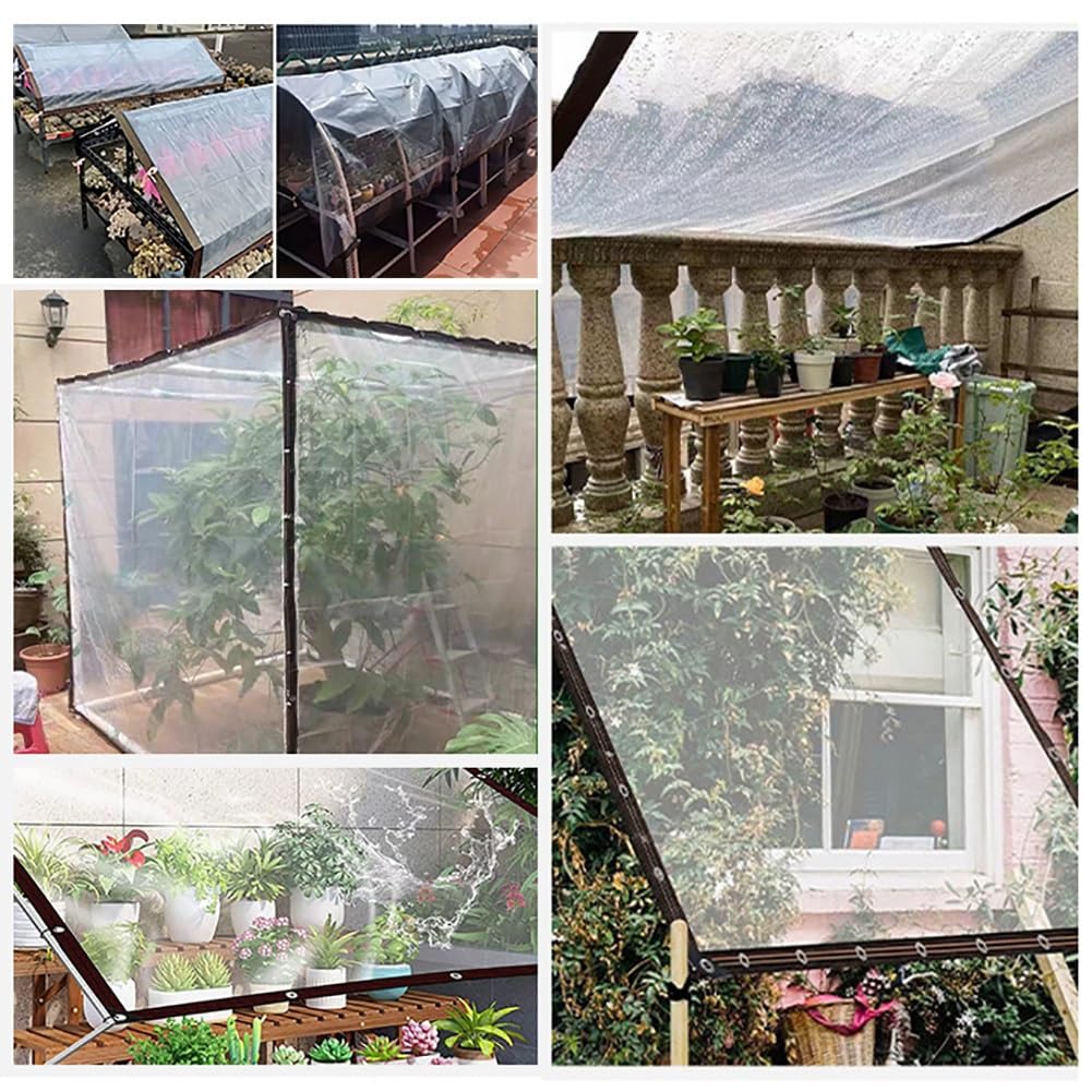Telo Impermeabile Trasparente Resistente con Occhielli - Telo Trasparente per Esterni, Ideale per Serre, patii e Giardini - Disponibile in Misure da 2 m a 15 m (4,0 m x 10 m)