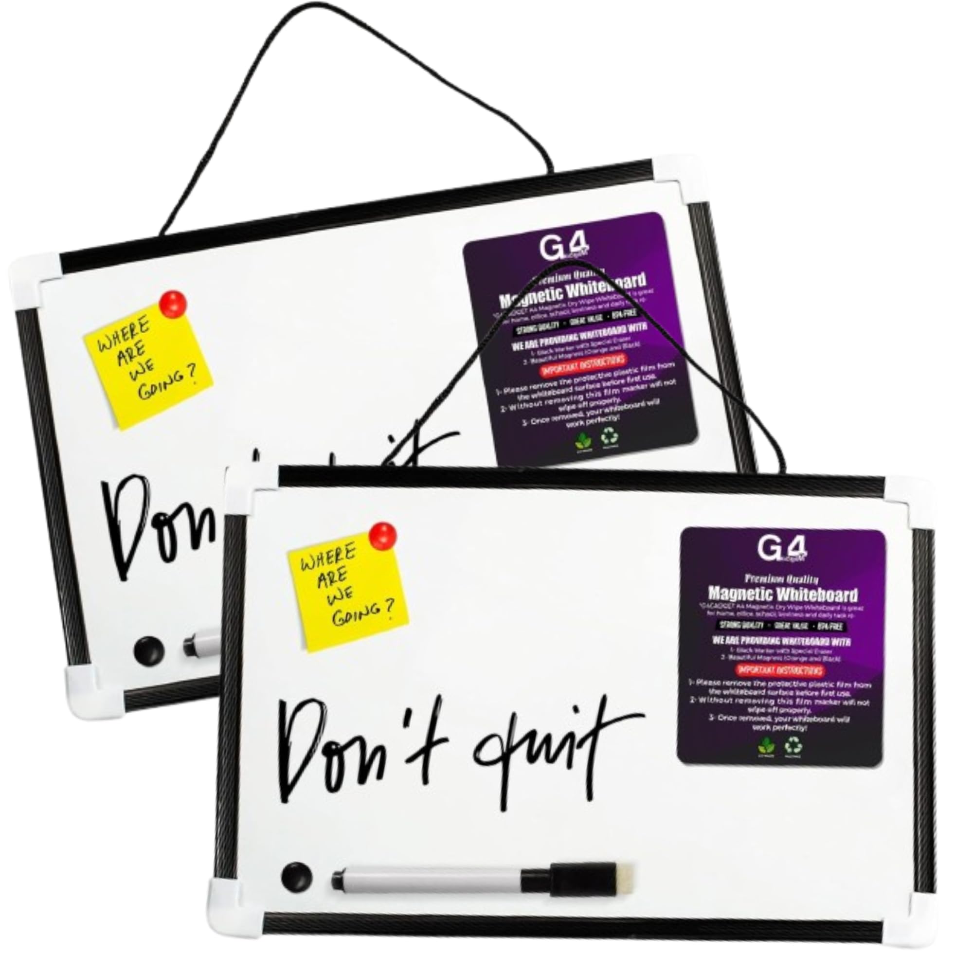G4GADGET 2-Pack A4 Magnetic Whiteboard with Pens & Eraser – Small Dry Wipe White Board for Wall, School, Office, Home, Teachers & Kids – Mini Whiteboards for Writing & Drawing
