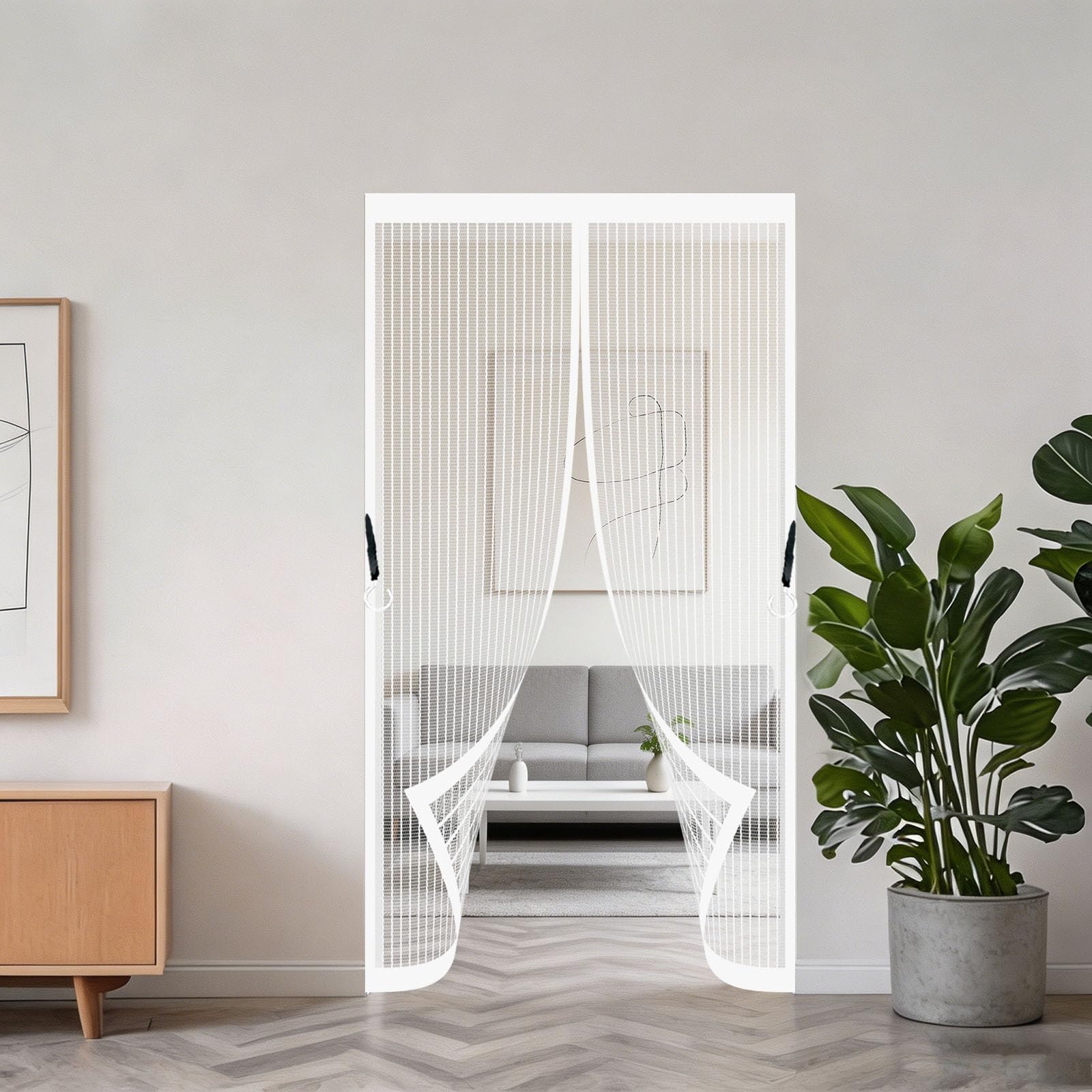 Hokxuan White Door Fly Screen 240 X 235 Cm Frame Hook & Loop Keep Bugs Out Lets Fresh Air In No Gap Doors Nets For Bedroom Pet Friendly Living Room,