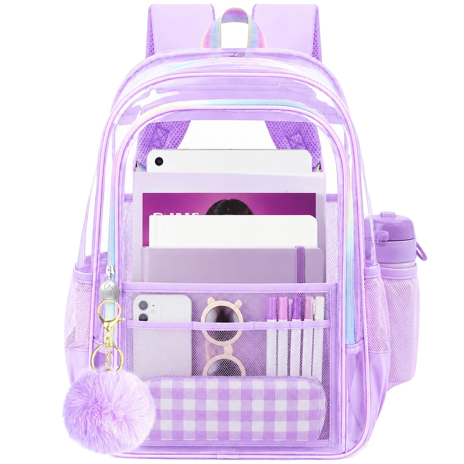 AGSDON Clear Backpack, Heavy Duty Transparent Bookbag, See Through PVC Backpacks for Women Men