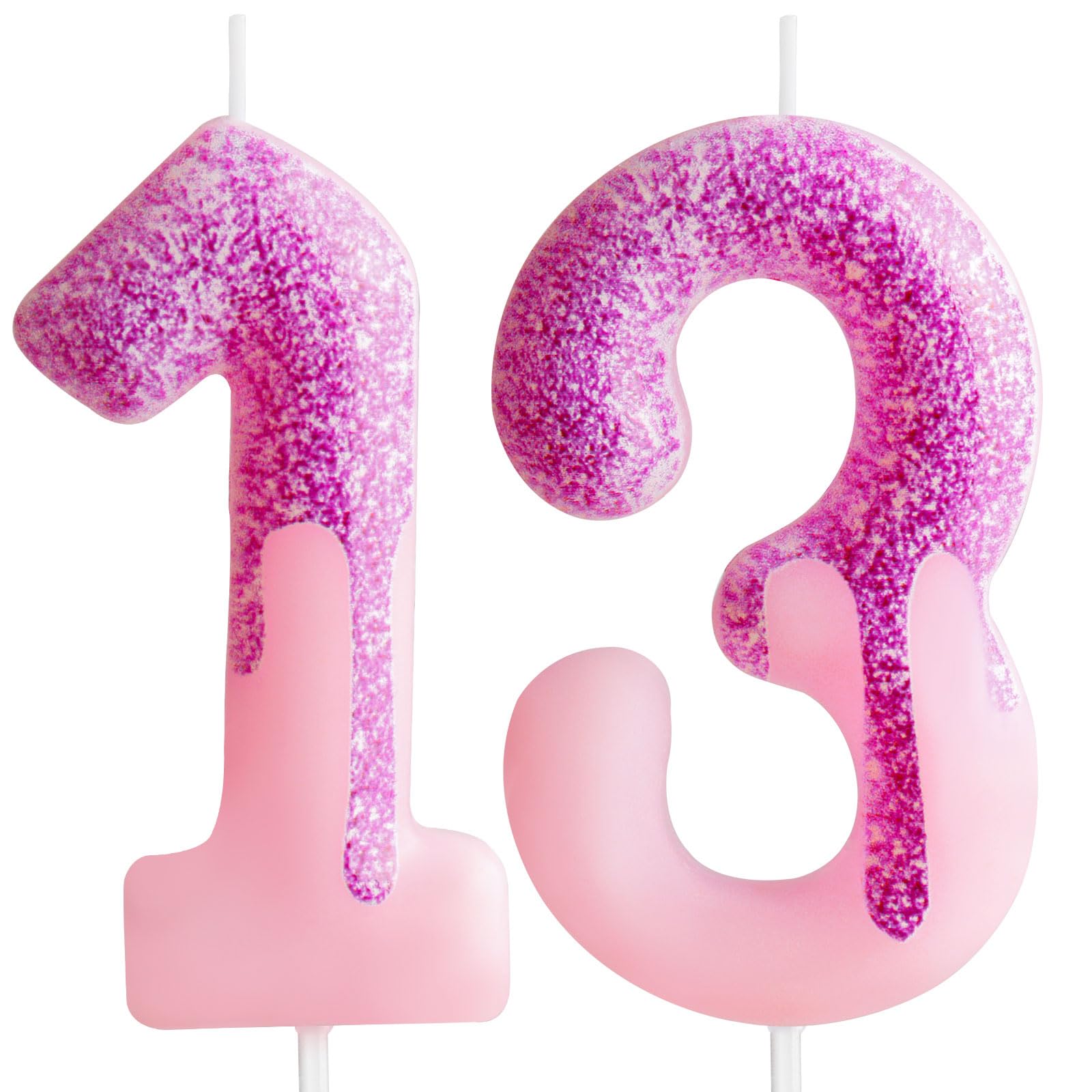 Pink 13th Birthday Candles Purple Pink Number 13 Candle Cake Topper Decorations for Girls Birthday Party Wedding Anniversary Celebration Supplies