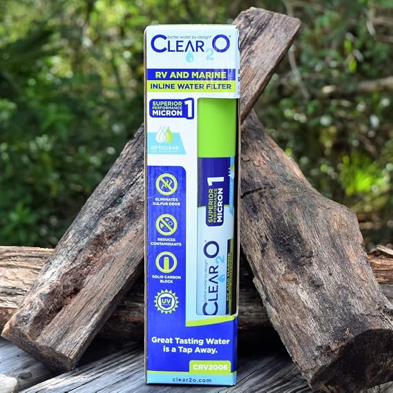 CLEAR2O RV AND MARINE INLINE WATER FILTER - Ideal for RV and Marine Use, Reduces Odors, Bad Taste, Chlorine with One Micron Solid Carbon Block, (Green) - CRV2006