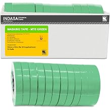 INDASA 3/4" x 50m Green Masking Tape, 12 CASE High-Temp 250F, Waterproof, No Residue, Clean Removal Ideal for Automotive, Industrial, Painting & Marine