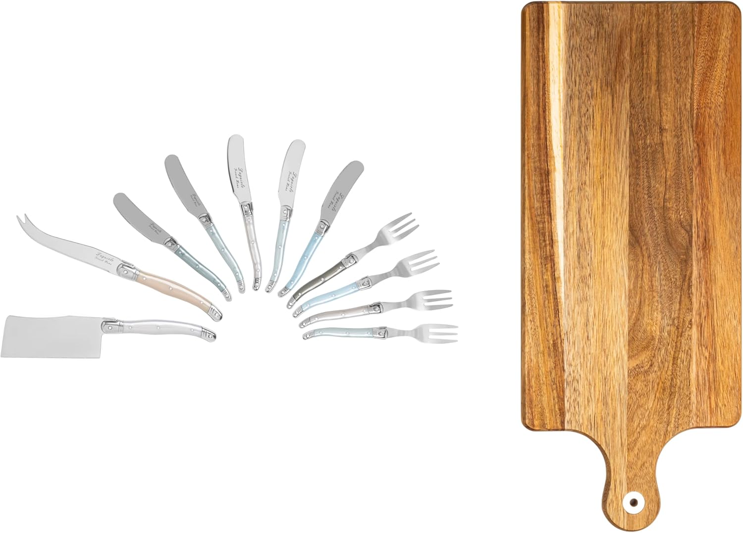 French Home 12 Piece Laguiole Charcuterie Set with Wood Serving Board (Mother of Pearl) – Cutlery Set Cheese — Serving Utensil Set — Charcuterie Tools