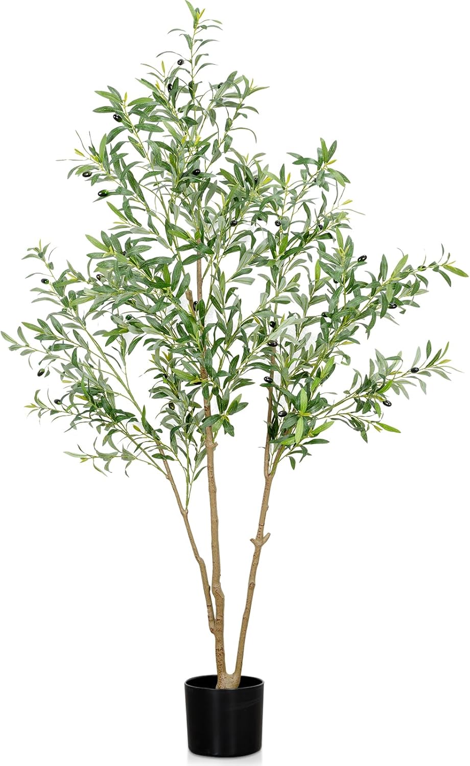 TonJin Olive Tree Artificial Indoor, 180cm/6FT Tall Faux Olive Tree with Black Planter, Tall Fake Plant with Natural Wood Trunk and Lifelike Fruit for Home Office Decor and Housewarming Gift