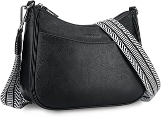 APHISON Small Crossbody Bag with Wide Strap Shoulder Bag Women's Vegan Leather Blac…