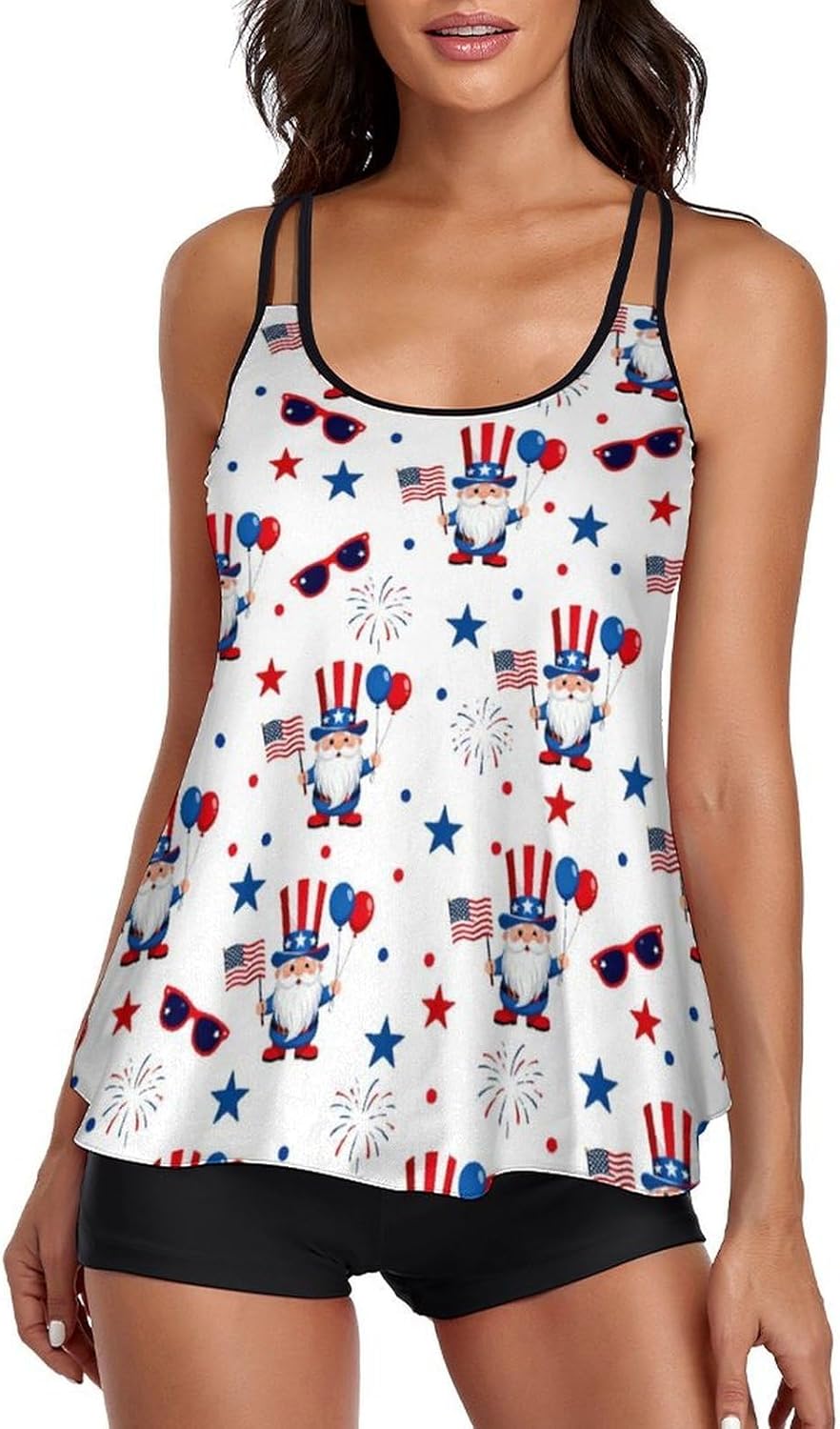 Women's Vintage Style Tankini Set, 2 Piece Modest Tummy Control Swimsuit with Tank Top