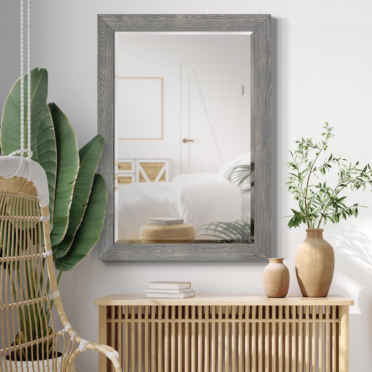 Wexford Home Gray Rustic Mirror Rectangular Barnwood Framed Wall Mirror for Home Decor, Vertical or Horizontal Hanging, 41x29