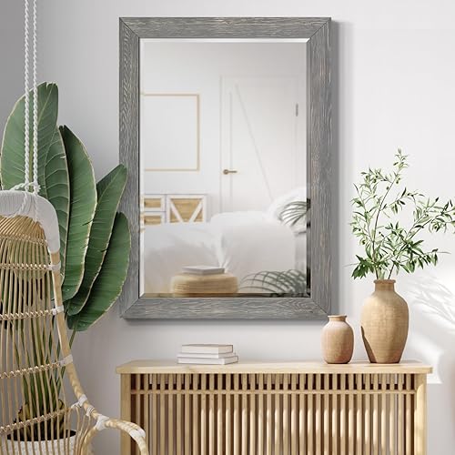 Miniatura 3 de Wexford Home Espejo rústico gris, espejo de pared rectangular con marco de madera desgastada para decoración del hogar, se puede colgar de forma