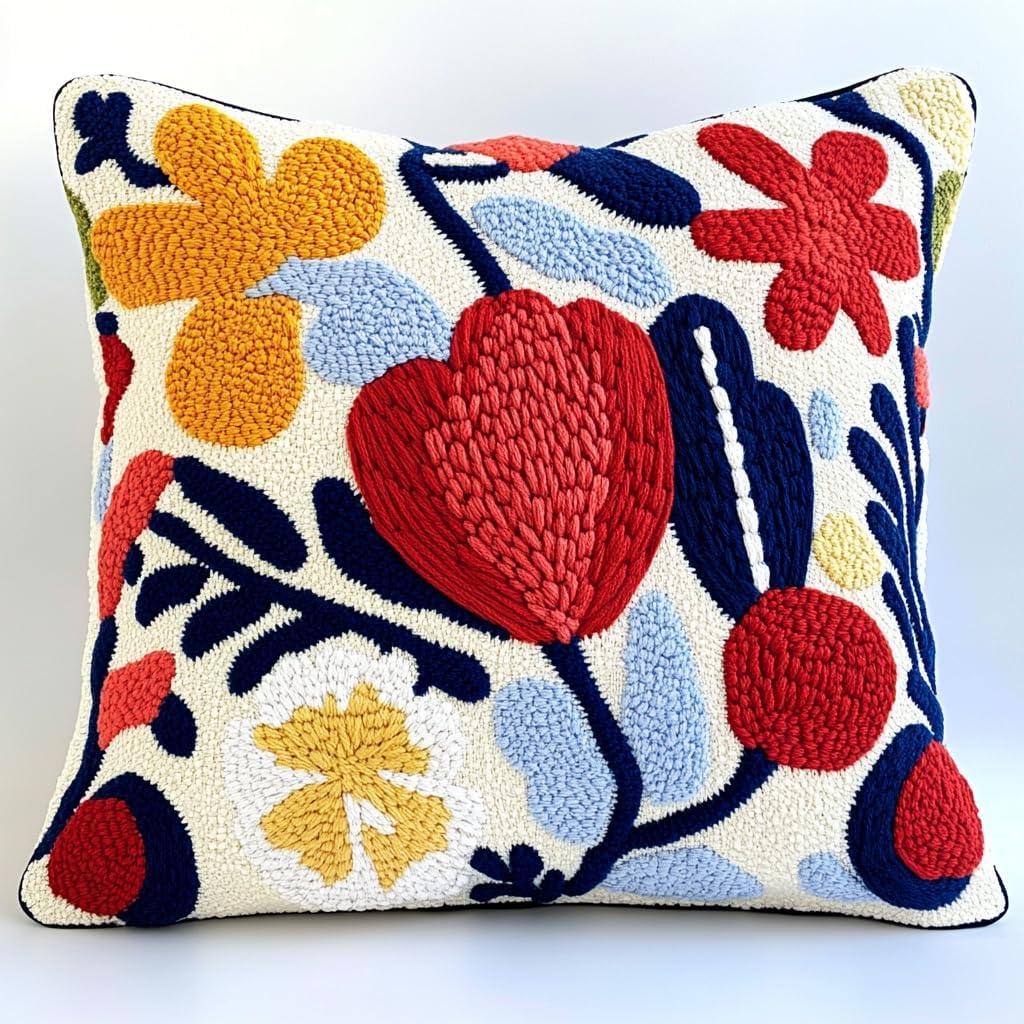 DIY Punch Needle Pillow Kit Red Strawberry with Pattern and Hoop Handmade Embroidery Punch Needle Starter Pillowcase Set for Home Sofa Decor 43x43cm-1-3