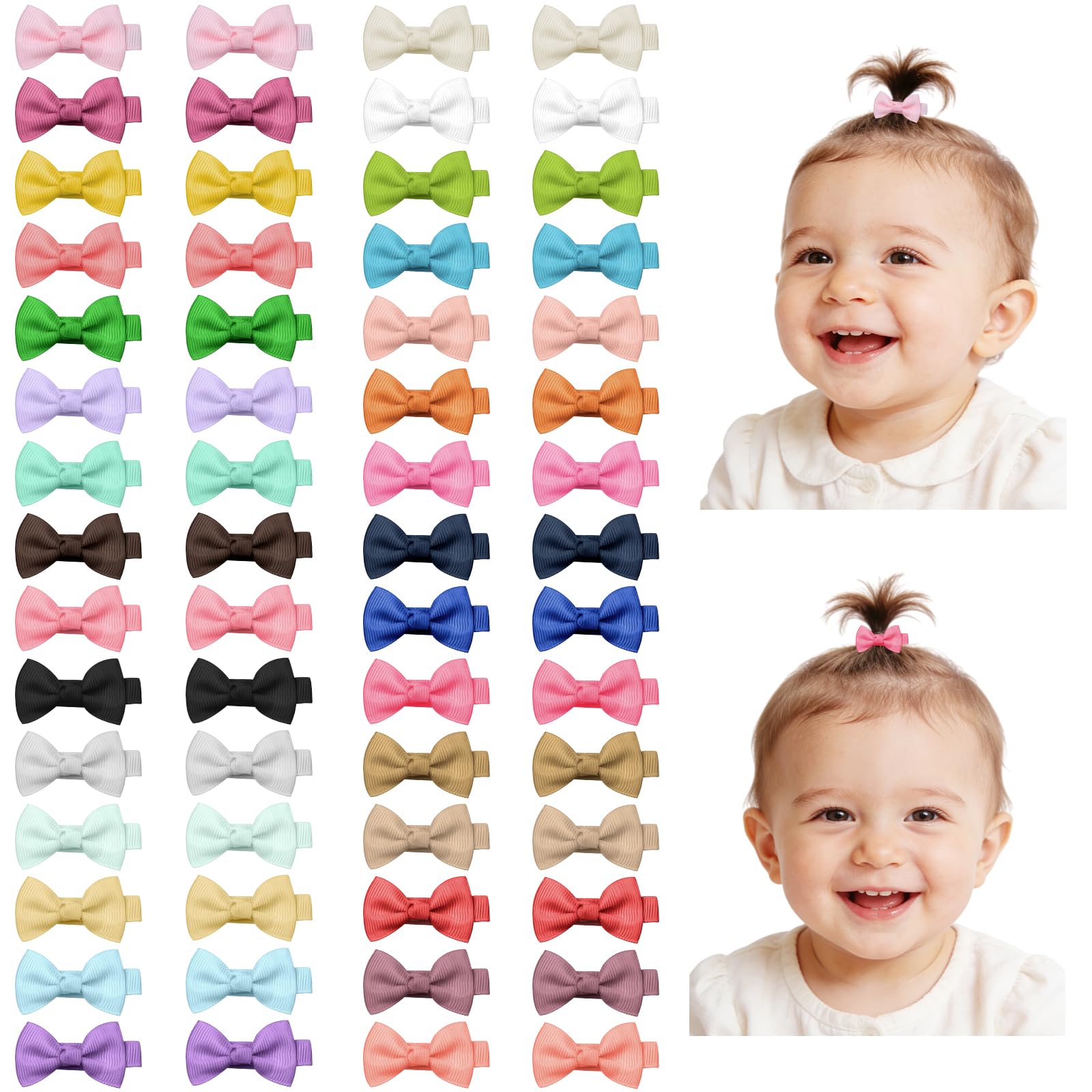 HOTUT 60 Pcs Baby Hair Clips and Bows,Mini Alligator Clip,Small Size Craft Ribbon Bows,Hair Bow Grosgrain Bows,Full Ribbon Covered Safe Clips,for Little Girls Kids Infant