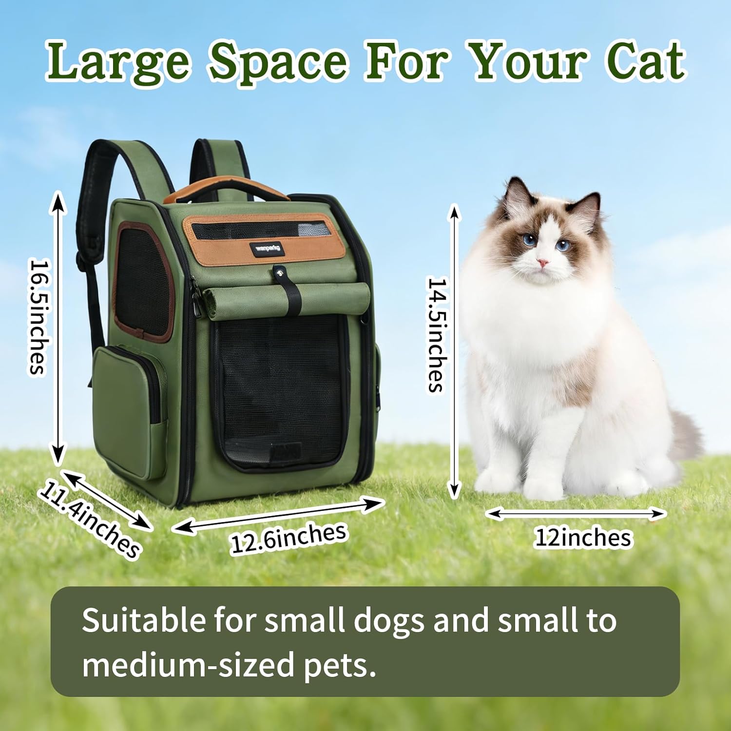 Cat Backpack Carrier, Super Breathable Cat Backpacks, Lightweight Cat Travel Backpack, Cat Carrying Backpack Suitable for Small Dogs Backpack Carrier (Green)