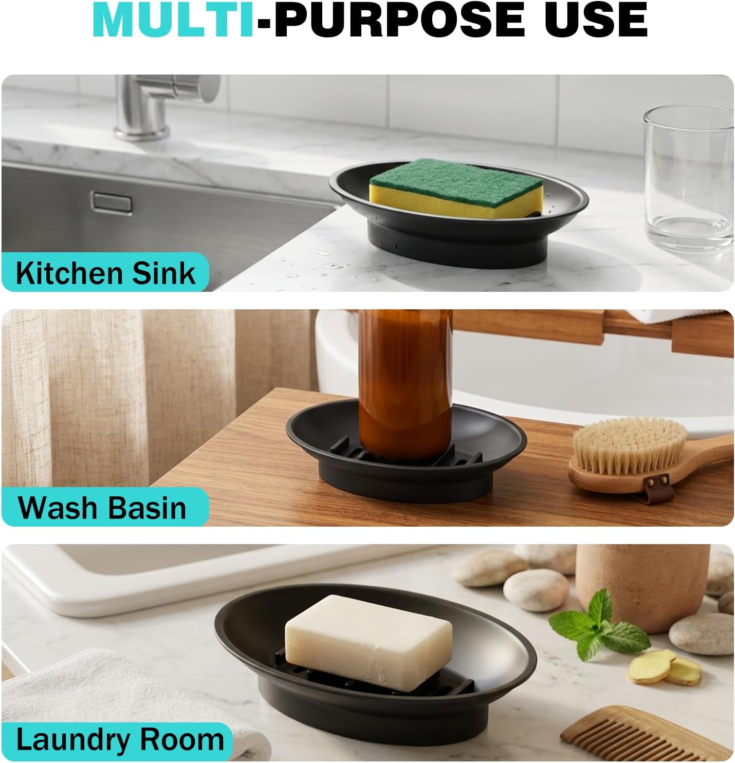 2 Pack Boat-Shaped Silicone Soap Dish with Drain, Self Draining Soap Holder for Bathroom, Shower and Kitchen Sink, Non-Slip Soap Saver Tray Keeps Bar Soap Dry and Clean, 5 x 3.5 Inch (Black+White)