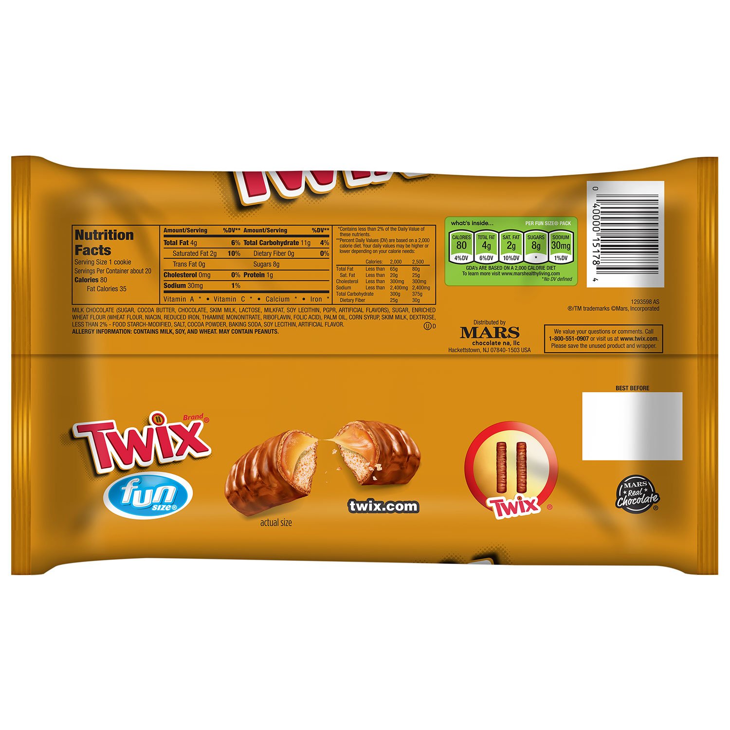 Twix Caramel Fun Size Candy, 11.4 Ounce (Pack of 5)