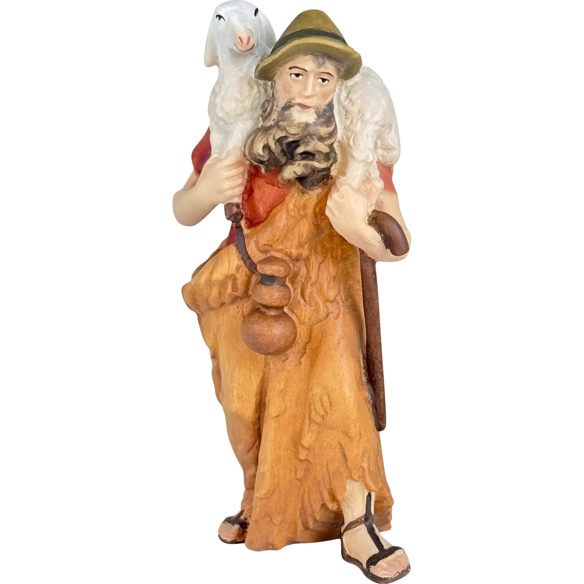 Shepherd with Sheep & Staff - Colored Maple Wood by Dolfi