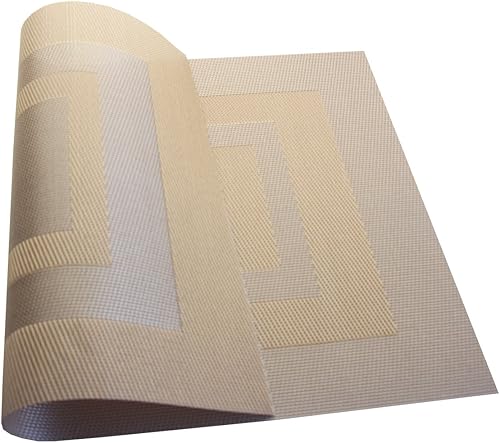 Miniatura 201 de PIGCHCY Juego de 6 manteles individuales beige de vinilo PVC duraderos para mesa de comedor, manteles individuales resistentes al calor, Beige -