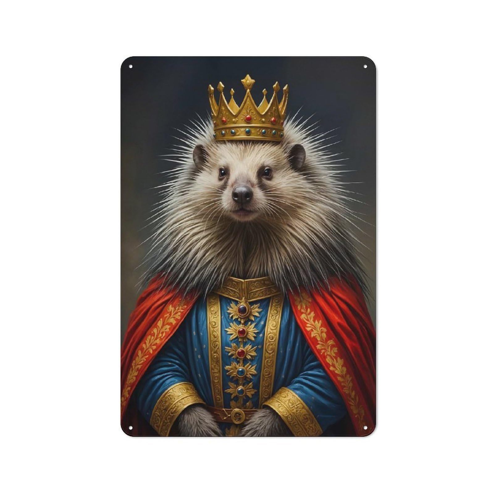 Junmoney Hedgehog King Tin Sign 30X20cm With For Hallway Wall, Vintage Decor, For Home Interiors, Feature Walls And Decorative Displays