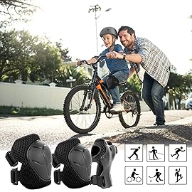WayEee Kids Bike Helmet Set Skateboard Knee Pads, Helmet Pad Set Protective Gear Set, Adjustable for Girls Kids 3-10 Helmet Elbow Pads Wrist Guards for Sport Cycling Bike Roller Skating Scooter-Black