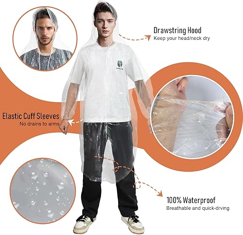 Miniatura 4 de Ponchos Family Pack, (8 unidades) Poncho de lluvia para adultos y niños, ponchos desechables de emergencia para lluvia