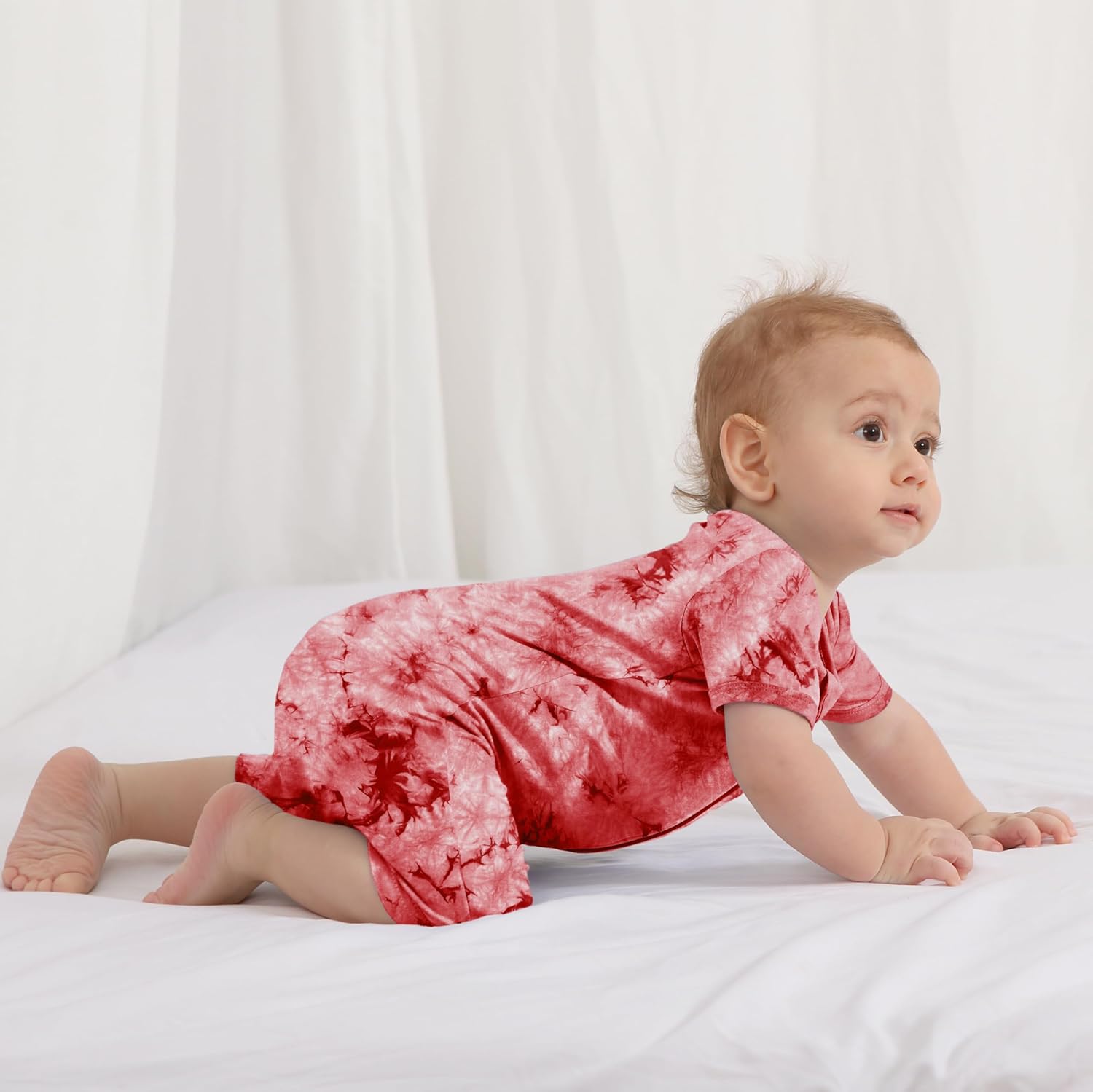 Jimonda Baby GIRLS BOYS Rayon From Bamboo Pajamas 3 Pack Short Sleeve Footless Romper 2 Way Zipper Tie Dye Pjs 0-24M