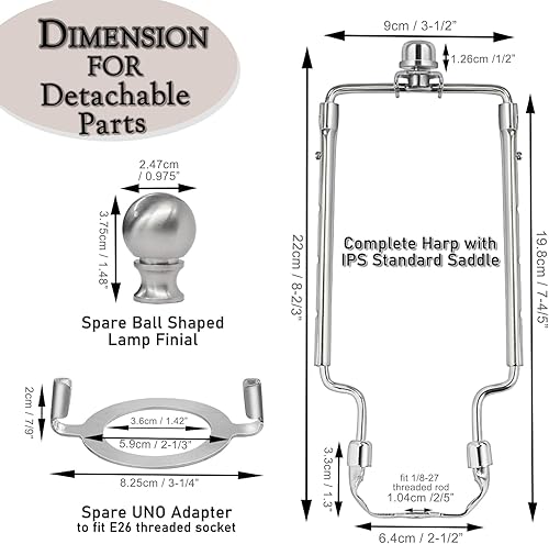 Miniatura 17 de Soporte de arpa de pantalla de lámpara de 7, 8, 9, 10 pulgadas, kit de arpa de lámpara ajustable, se adapta tanto a la barra de lámpara estándar