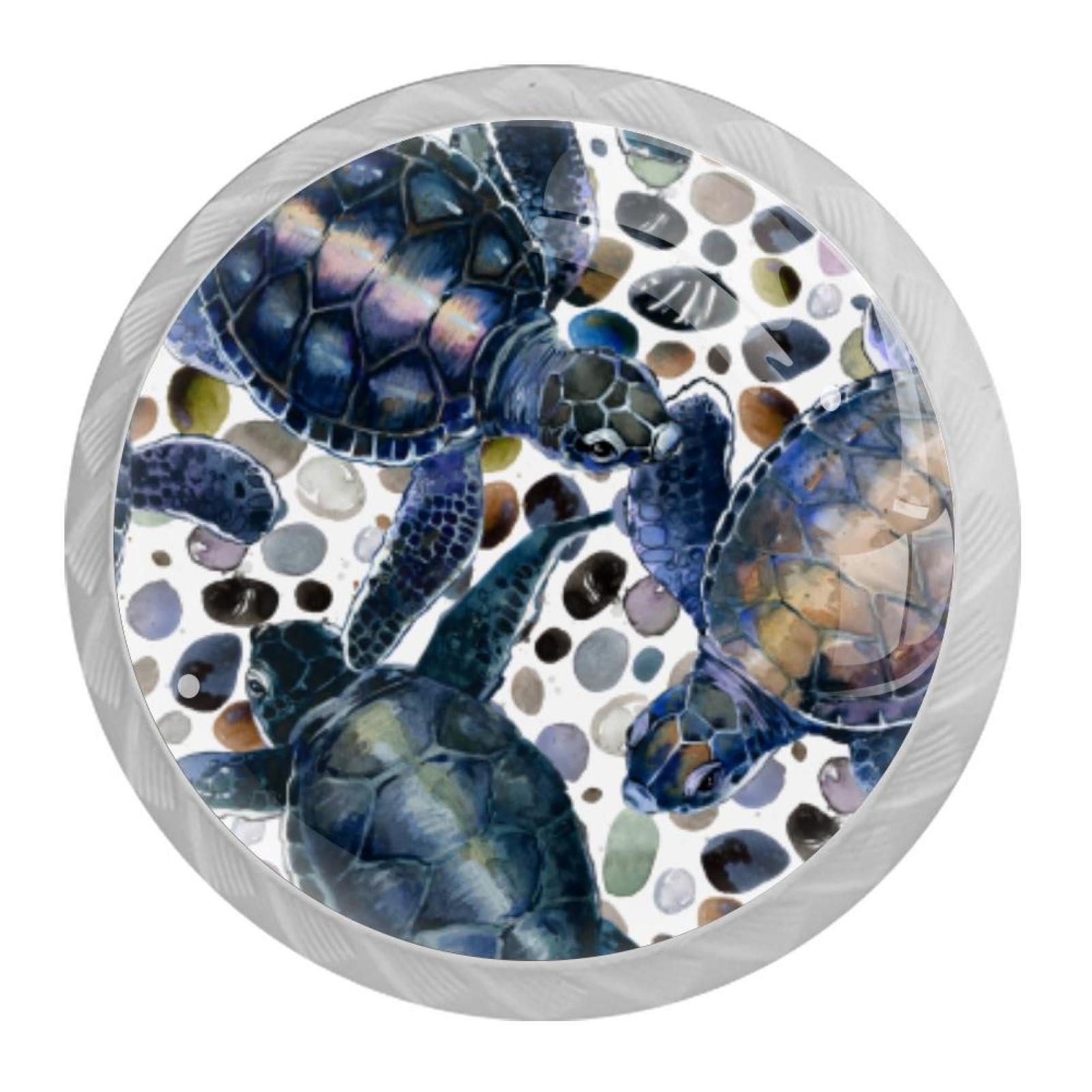 Tqmspg Multi07 4 Pieces Drawer Pulls Sea Turtle Watercolor Animal Door Knobs Dresser Handles For Kitchen Wardrobe Cupboard Hardware Furniture