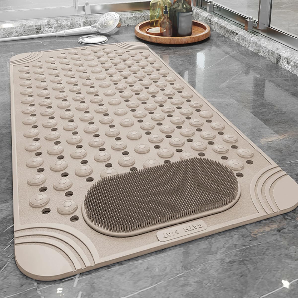 Didiseaon Alfombrilla y Diseño Beige de Ducha Antideslizante de PVC Adecuado como Almohadilla de Masaje y Exfoliación de Pies en Ducha con Ventosas Resistentes para Baño