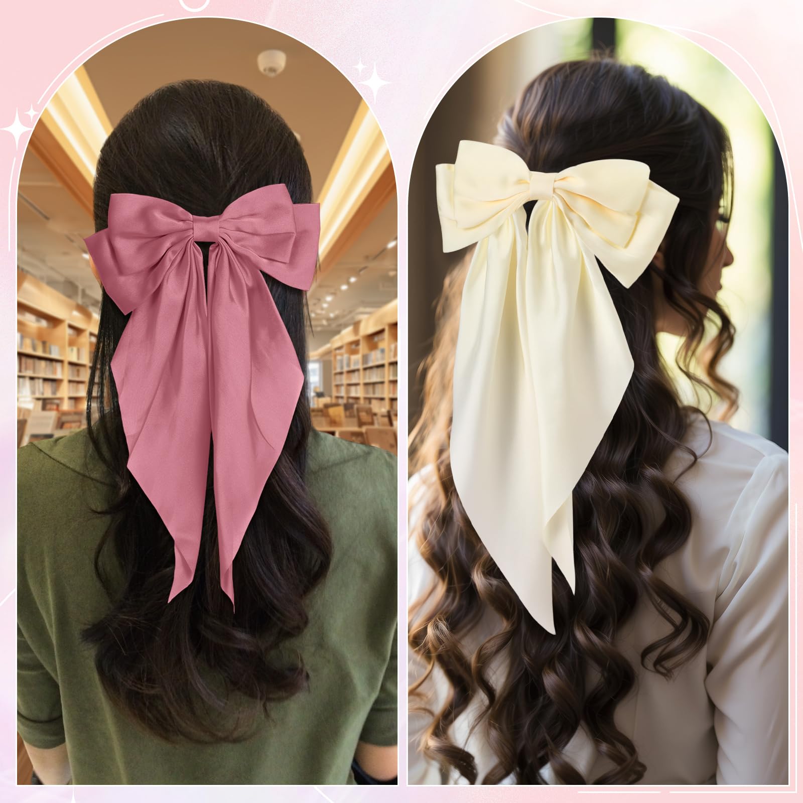Hoteam 16 lazos de satén sedoso a granel para mujer, cintas grandes para el cabello, lazos grandes, lazos grandes para el cabello, pinzas para el pelo, cola larga de gran tamaño, pinzas para el