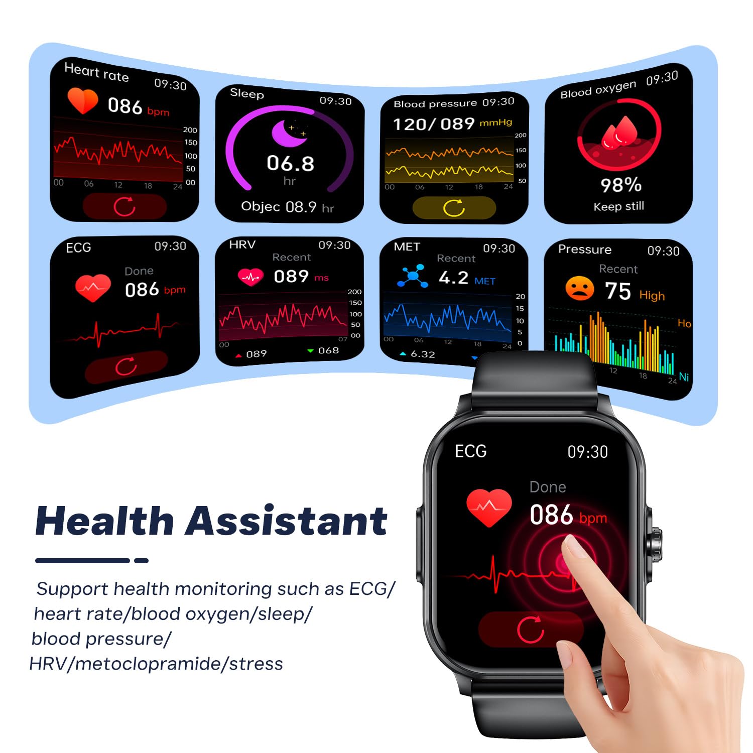 Reloj Inteligente Hombre Smartwatch con Llamadas: 2.01" HD Smart Watch con ECG+HRV Pulsómetro Monitor Presion Sueño 100+ Modos Deportivos Podómetro Pulsera Actividad IP68 Impermeable para iOS Android