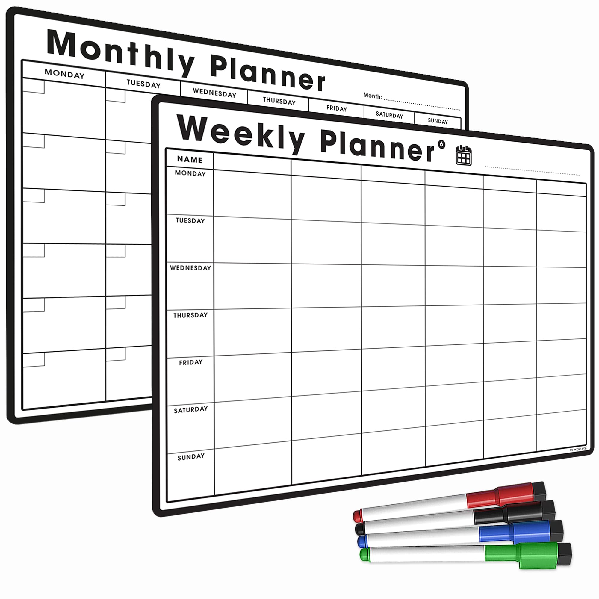TMS A3 Monthly Planner Whiteboard | Magnetic Fridge Calendar for Meal Prep, Work or Family Planning | Made in The UK (A3 + A3, White Combo (Six Columns))