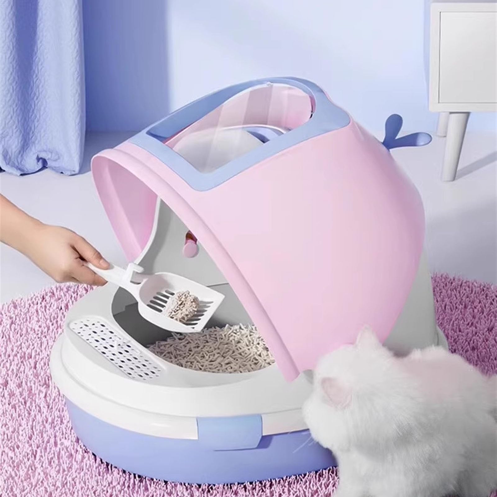 Exclusivo para Gatos y Perros Caja de Arena for Gatos con Tapa, Bandeja for pequeños y medianos Entrada Superior Cubierta, Orinal antisalpicaduras Pala, fácil Montar para Interiores(Orange)