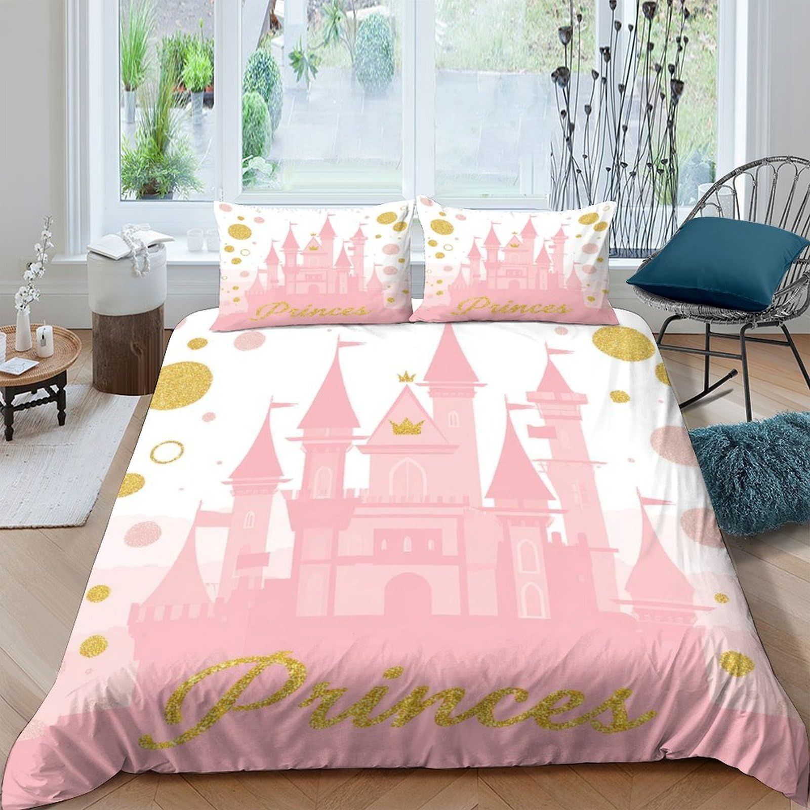 Ctjqhvkz Style-3 3D Printed Pink Castle Fitted Sheet Microfiber Non-Slip Princess Bed Cover For Bedroom Guest Room Easy Care Decor Single（135X200cm）