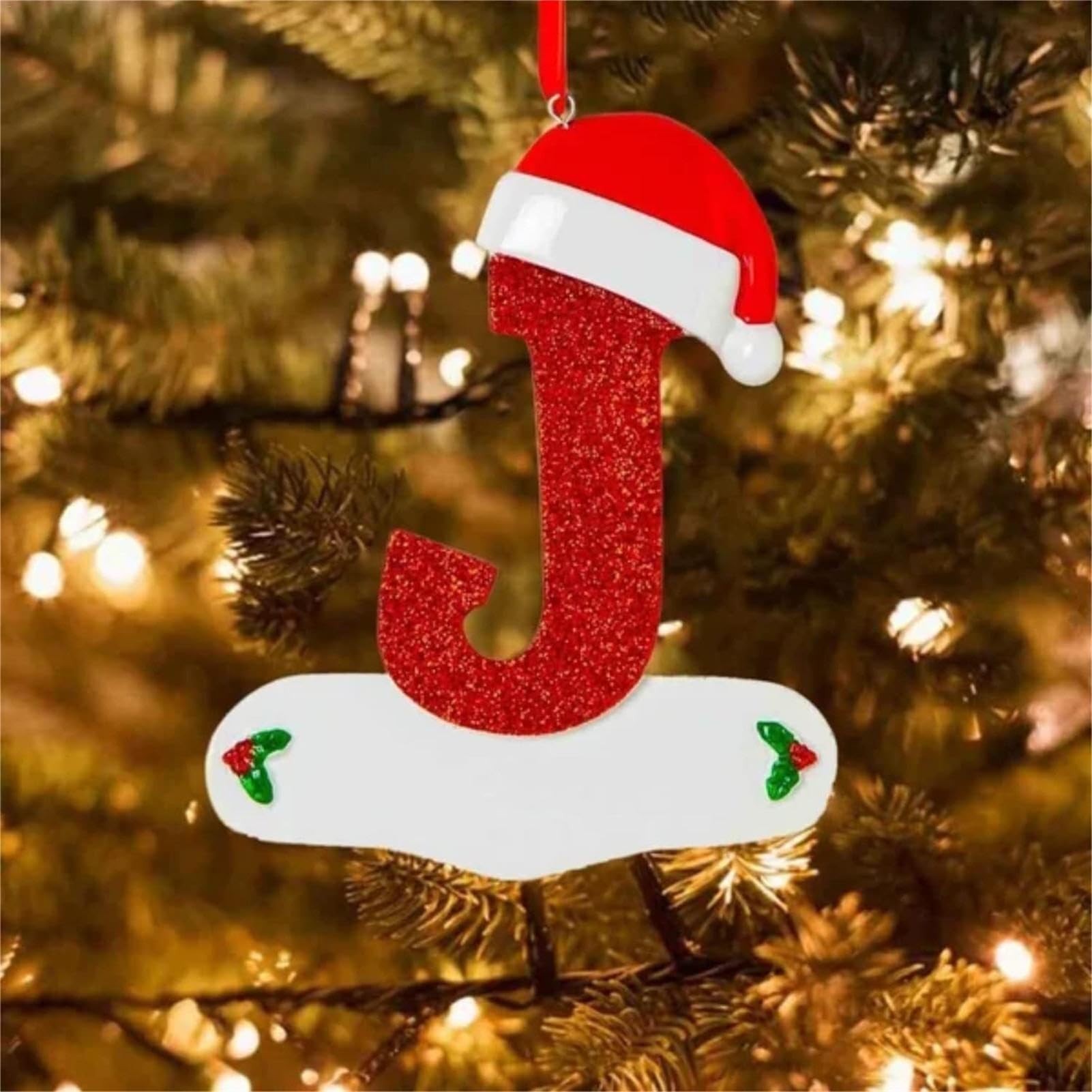 Ornamenti natalizi con iniziale rossa, decorazioni natalizie per | albero, ornamenti in legno con ciondolo a forma di lettera con cappello , 26 lettere decorazione per albero di Natale,