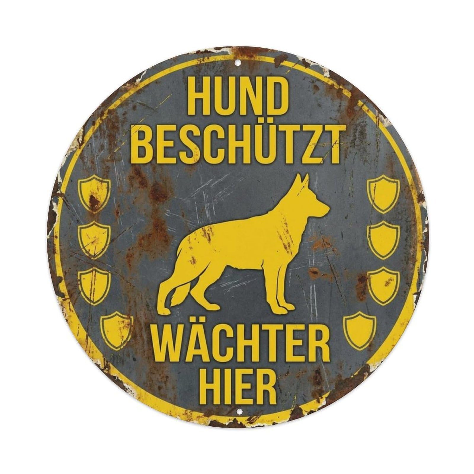 Fqcyn Style Dog Guardian Patrol Round Wall Hanging Metal Tin Sign Plaque Wall Decor For Cafe, Club Bar, Office, Home Garden Round Metal Poster 8X8inch