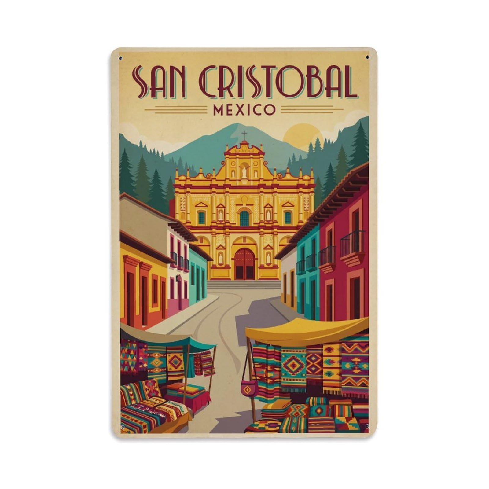 Mexico Chiapas San Cristobal Vintage Metal Tin Sign
